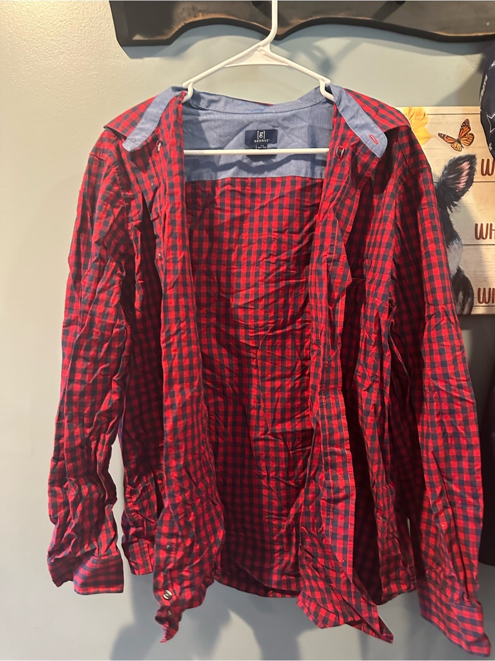 George Red and Black Plaid Lightweight Shirt